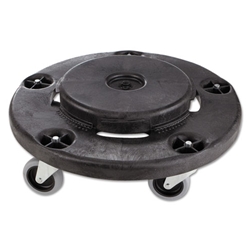 Rubbermaid Brute Round Twist On/Off Dolly, 250 lb. Capacity, 18"dia. x 6 5/8"h, Black - for Brute 32,44, & 55 Gallon Containers