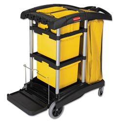 Rubbermaid HYGEN M-fiber Healthcare Cleaning Cart, Black/Yellow/Silver