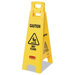 Rubbermaid Caution Wet Floor Floor Sign, 4-Sided, Plastic, 12 x 16 x 38, Yellow