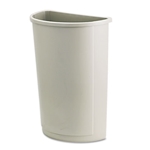 Rubbermaid Untouchable Waste Container, Half-Round, Plastic, 21gal. & Lid - Gray & Beige