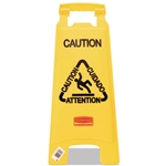 Rubbermaid Multilingual "Caution" Floor Sign, Plastic, 11 x 12 x 25, Bright Yellow