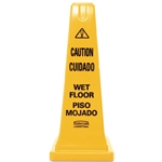 Rubbermaid Four-Sided Caution, Wet Floor Safety Cone, 10 1/2w x 10 1/2d x 25 5/8h, Yellow