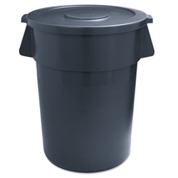 Boardwalk  Gray Round Waste Receptacle, LLDPE, 32 gal. & Lids