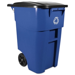 Rubbermaid Brute Rollout Blue Recycling Container, Square, Plastic, 50 gal.