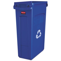 Rubbermaid Slim Jim Recycling Container w/Venting Channels, Plastic, 23 gal. & Lids - Blue & Green