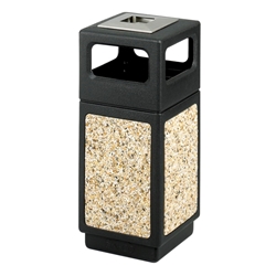 Safco Products Canmeleon™ Aggregate Panel Indoor/Outdoor Trash Can, Side Open, 15 Gal. w/Ash Urn- Black & Tan
