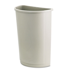 Rubbermaid Untouchable Waste Container, Half-Round, Plastic, 21gal. & Lid - Gray & Beige