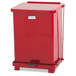 Rubbermaid Defenders Biohazard Step Can w/Leak-Proof Plastic Liner & Odor-Barrier Gasket, Square, Steel, 7, 12, & 24 gal. - Red & White