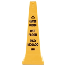 Rubbermaid Four-Sided Caution, Wet Floor Yellow Safety Cone, 12 1/4 x 12 1/4 x 36h