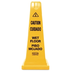 Rubbermaid Four-Sided Caution, Wet Floor Safety Cone, 10 1/2w x 10 1/2d x 25 5/8h, Yellow