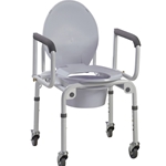 Drive Medical Steel Drop-Arm Commode with Wheels and Padded Armrests (Assembled) - 2/cs