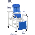 MJM Reclining Shower Chair w/ Headrest Pillow, Padded Lumbar & Padded Elevated Legrest