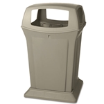 Rubbermaid Ranger Fire-Safe Container, Square, Structural Foam - 4 sided openings, 45 gal. Black & Beige