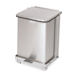 Rubbermaid Defenders Biohazard Step Can w/Leak-Proof Plastic Liner & Odor-Barrier Gasket, Square, 7 gal. - Stainless Steel