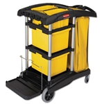 Rubbermaid HYGEN M-fiber Healthcare Cleaning Cart, Black/Yellow/Silver