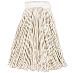 Rubbermaid Economy Cut-End Cotton Wet Mop Head, 5" Band, White, 16oz., 20oz., & 24oz. - White - 12/carton